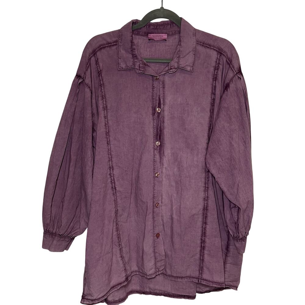 Marisima Womens One Size Purple Button Down Tunic Top Lagenlook Made Italy Boho